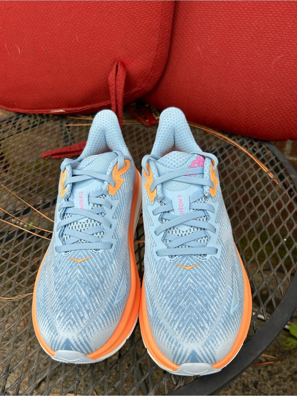 Hoka One One Women's Light Blue and Orange Running Shoes